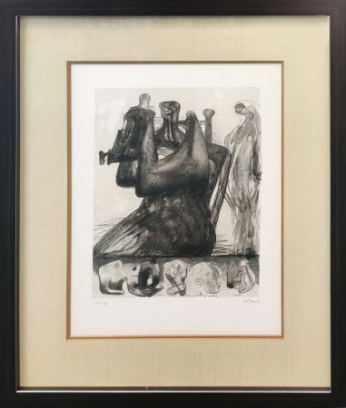Lithograph Moore - MOTHER AND CHILD WITH BORDER DESIGN