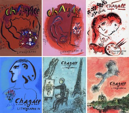 Illustrated Book Chagall - Mourlot & Sorlier : Chagall lithographe I à VI COMPLET avec 28 LITHOGRAPHIES ORIGINALES.