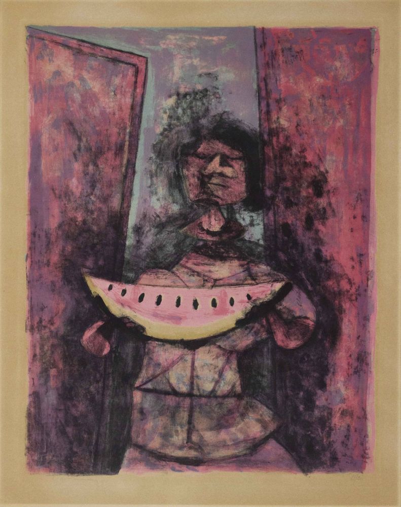 Lithograph Tamayo - Mujer con sandia