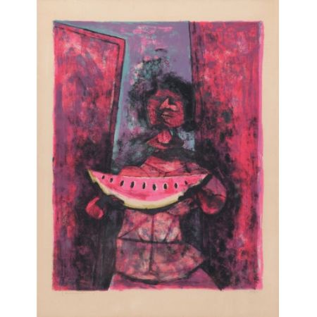 Lithograph Tamayo - Mujer con sandia
