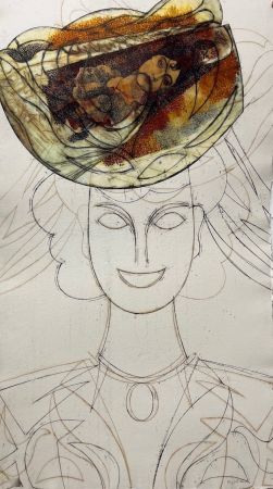 Etching And Aquatint Valdés - Mujer con sombrero IV