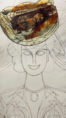 Engraving Valdés - Mujer con sombrero IV