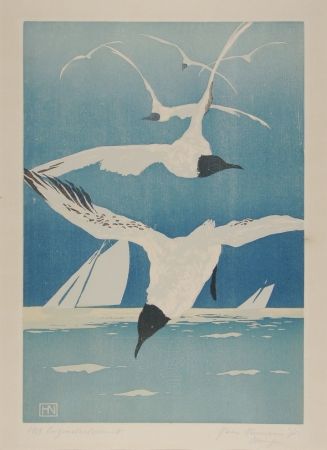 Woodcut Neumann - Möven (Seagulls)