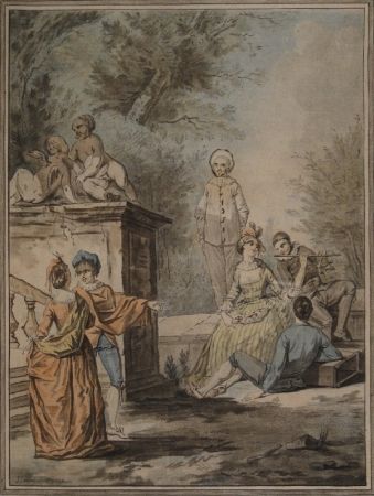 Aquatint Janinet - Nach Jean Antoine Watteau (1684-1721). Komödiantenszene 