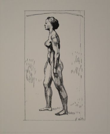 Lithograph Hodler - Nacktes Mädchen, nach links schreitend 