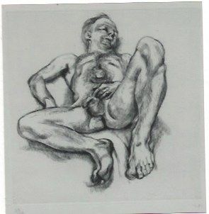 Etching Freud - Naked man on a bed