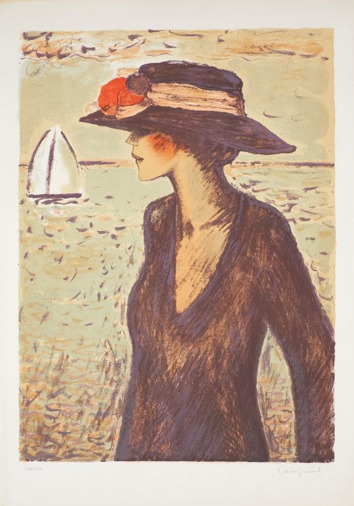 Lithograph Cassigneul  - Nathalie à la Fleur Rouge