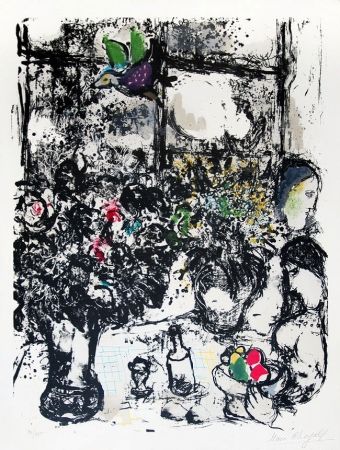 Lithograph Chagall - Nature morte au bouquet (Still Life with Bouquet), 1960
