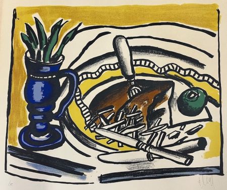 Lithograph Leger - Nature morte au vase bleu