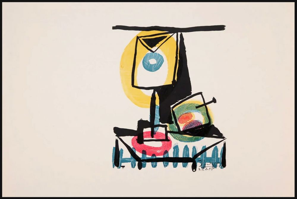 Etching Picasso - NATURE MORTE AU VERRE ET À LA POMME (Le grand verre). Pointe sèche et burin (1944)