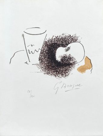 Lithograph Braque - Nature morte au verre et à la pomme