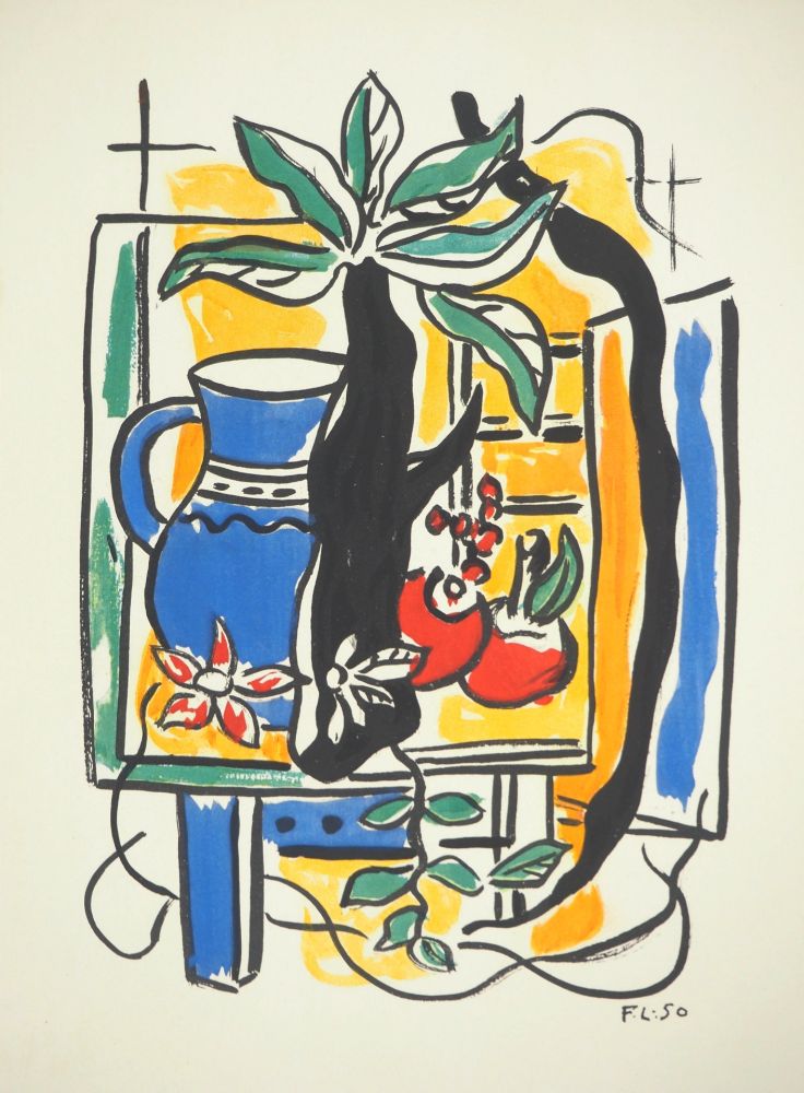 Lithograph Leger - Nature morte au pichet bleu