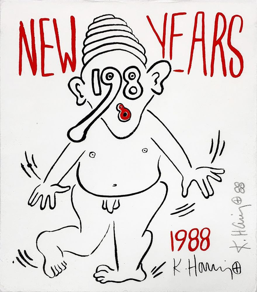 Screenprint Haring - New Year's Invitation '88 (Nude)