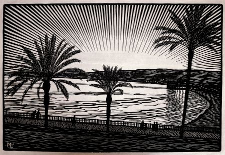 Woodcut Moreau - NICE (Promenade des anglais / French Riviera) - Gravure s/bois / Woodcut - 1910