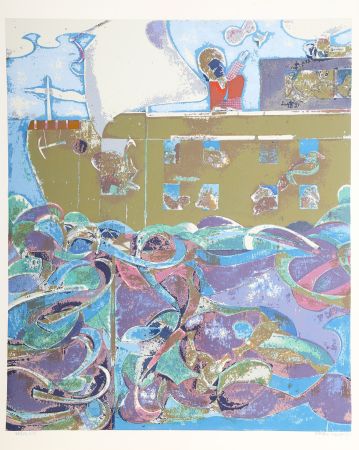 Screenprint Bearden - Noah, The Third Day (Noah's Ark)