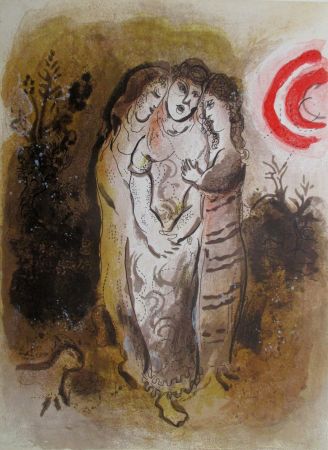 Lithograph Chagall - Noemie et ses Belles-Filles / Naomi hans her daughter-in-law