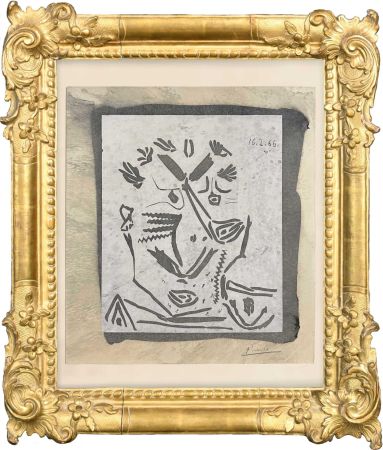 Linocut Picasso - Notre Dame de Vie. 1966  (selportrait?)
