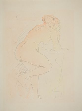 Lithograph Rodin - Nu appuyé sur un fauteuil