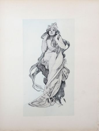 Lithograph Mucha - Nu assis, 1898