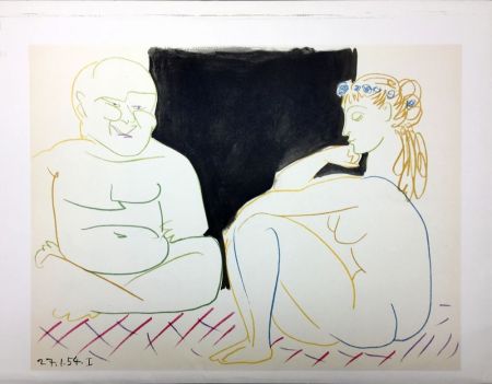 Lithograph Picasso - Nu assis et Bouddha (La Comédie Humaine - Verve 29-30. Vallauris 1954)