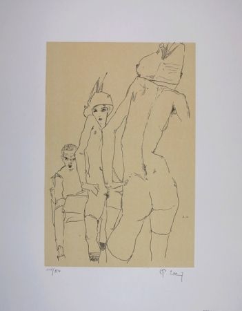 Lithograph Schiele - NU AU MIROIR / A NUDE MODEL BEFORE A MIRROR - 1910