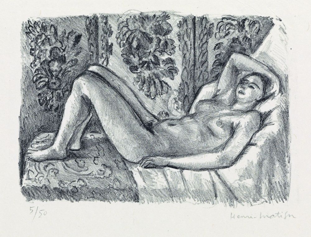 Lithograph Matisse - Nu couché au paravant Louis XIV