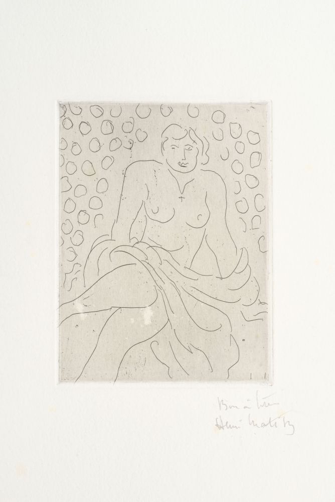 Etching Matisse - Nu drapé sur fond composé de cercles