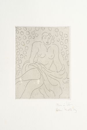 Etching Matisse - Nu drapé sur fond composé de cercles