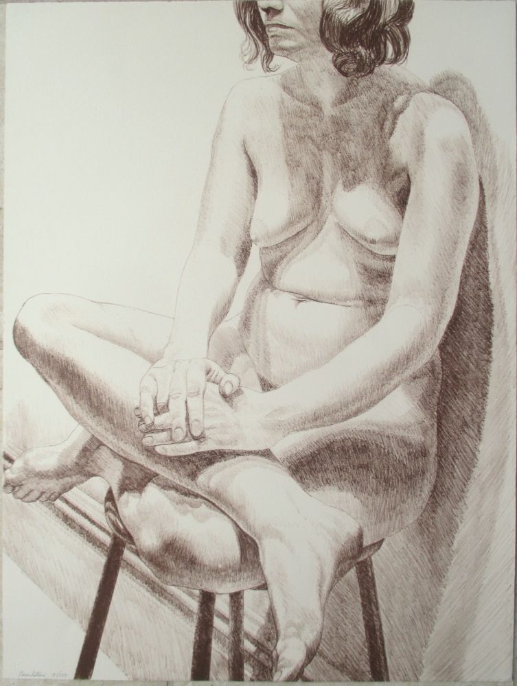 Lithograph Pearlstein - Nude on a stool