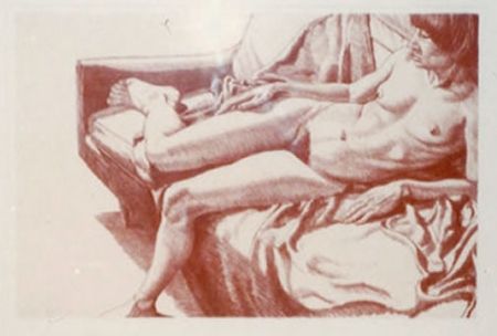 Lithograph Pearlstein - Nude on Sofa Draped