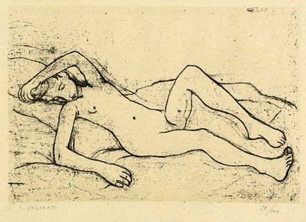 Lithograph Casorati - Nudo disteso