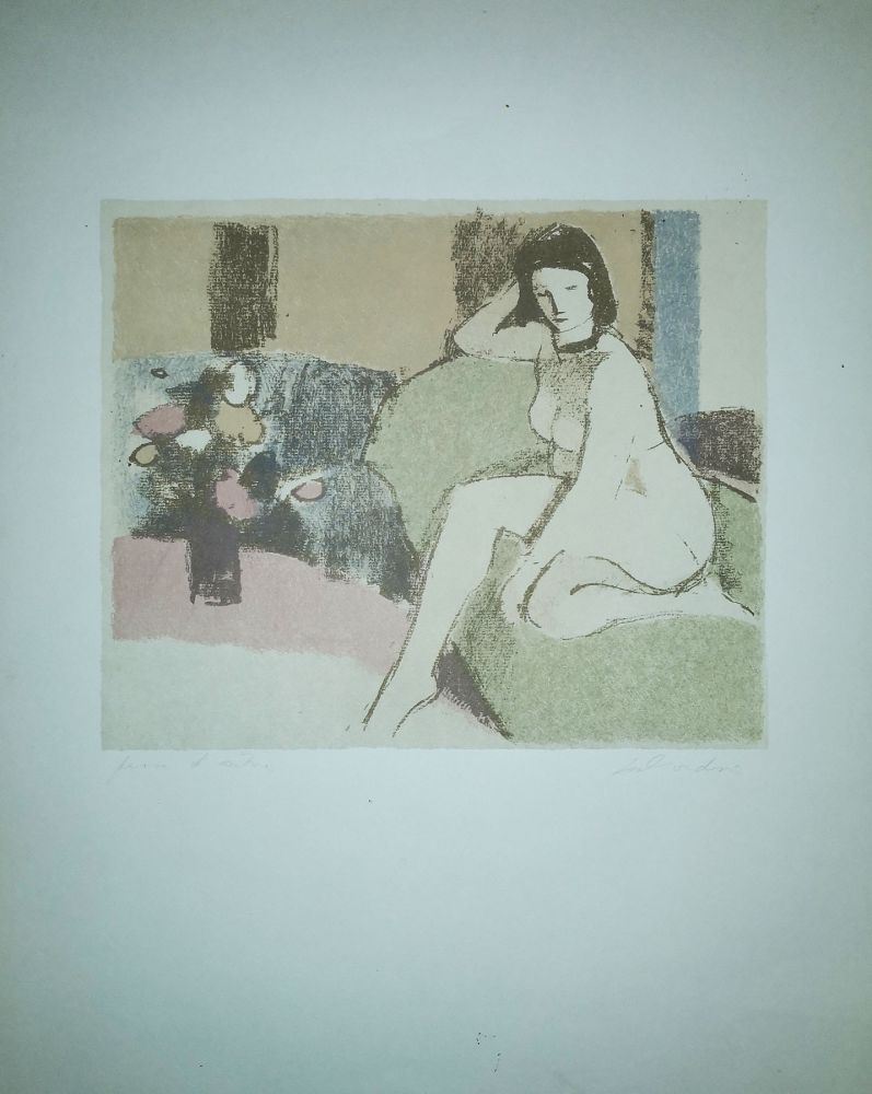 Lithograph Salvadori - Nudo sul divano