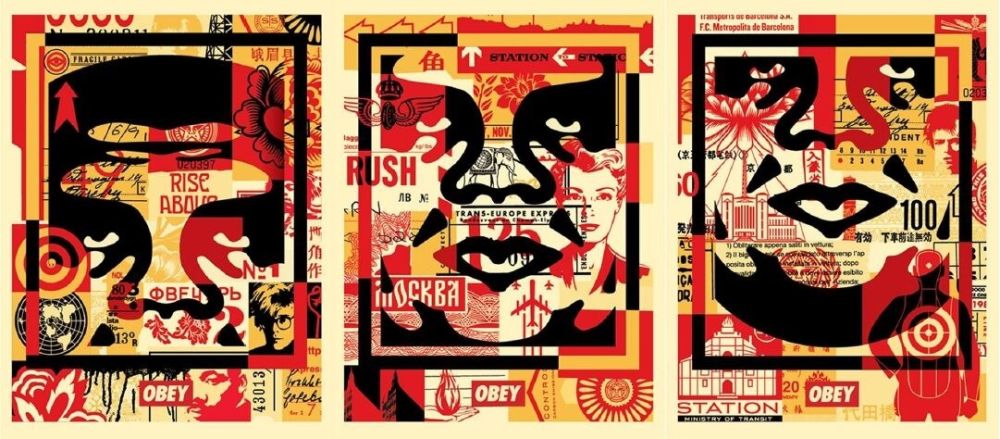 Lithograph Fairey - Obey 3 Face Collage