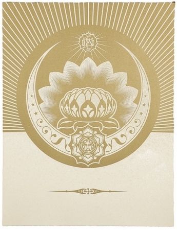 Screenprint Fairey - Obey Lotus Crescent (White / Gold)