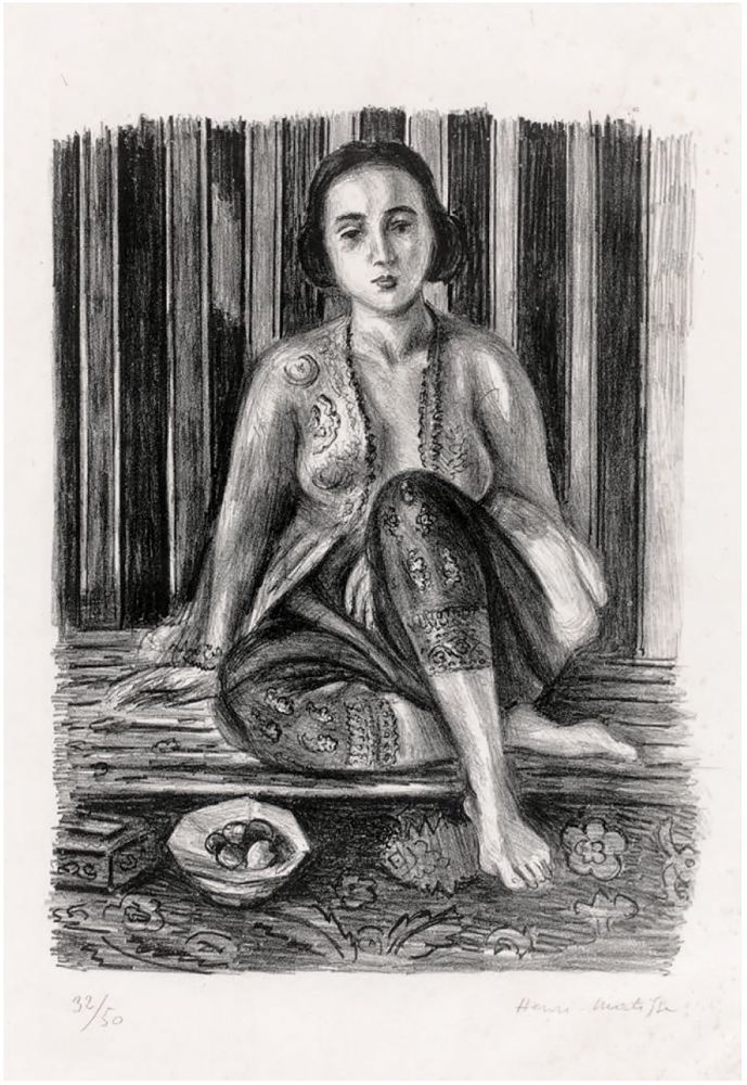 Lithograph Matisse - Odalisque à la coupe de fruits. Lithographie (1925).