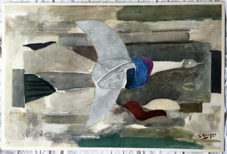 Lithograph Braque - Oiseau en vol (1953)