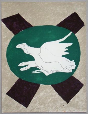 Lithograph Braque - Oiseau sur fond de X