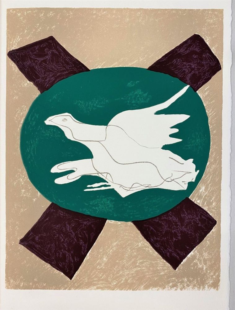 Lithograph Braque - Oiseau sur fond X