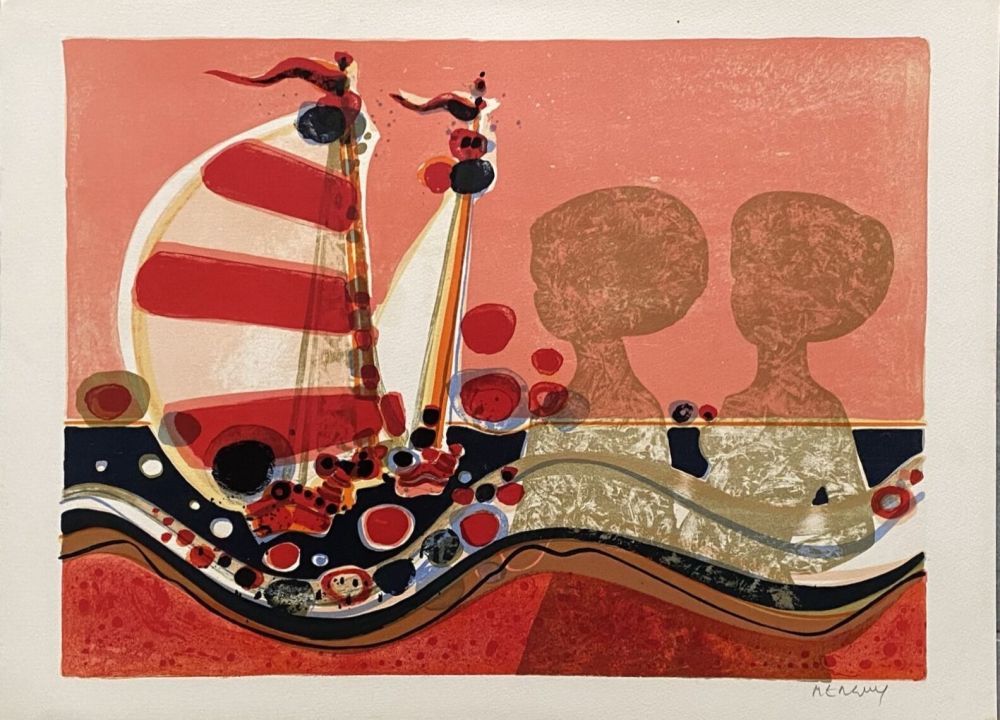 Lithograph Menguy - Ombres au voilier