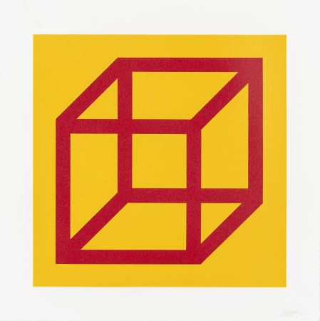 Linocut Lewitt - Open Cube in Color on Color Plate 01