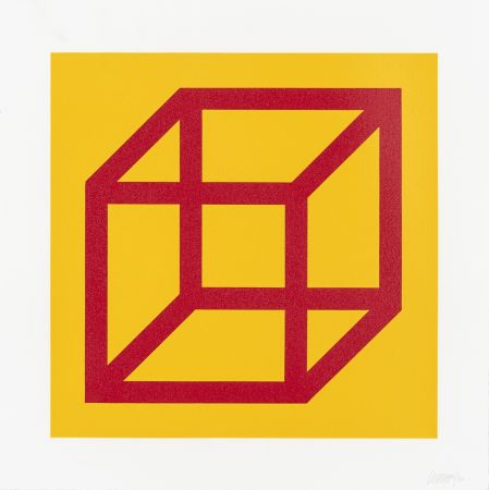 Linocut Lewitt - Open Cube in Color on Color Plate 01 