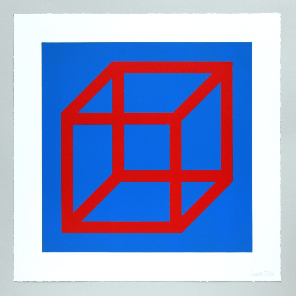 Linocut Lewitt - Open Cube in Color on Color Plate 02
