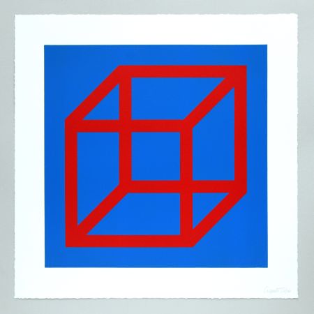 Linocut Lewitt - Open Cube in Color on Color Plate 02