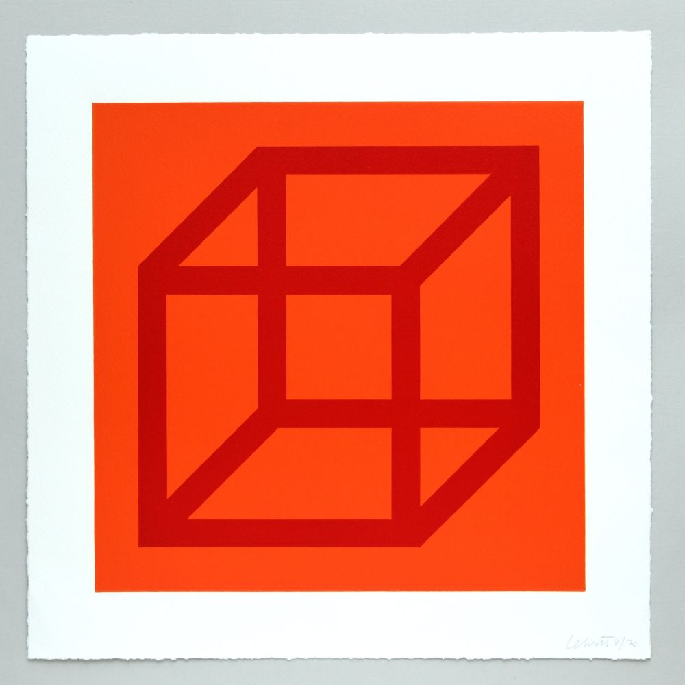 Linocut Lewitt - Open Cube in Color on Color Plate 03
