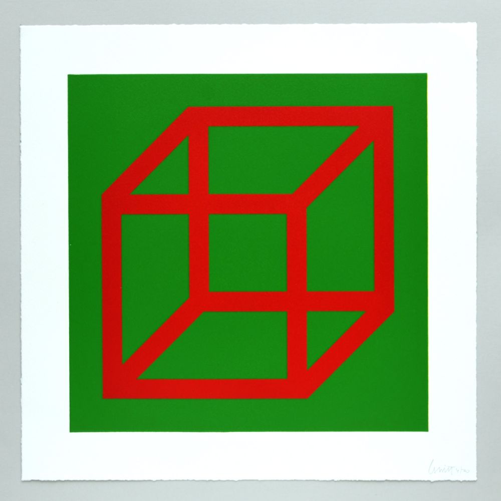 Linocut Lewitt - Open Cube in Color on Color Plate 04