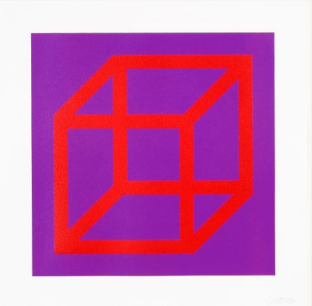 Linocut Lewitt - Open Cube in Color on Color Plate 05