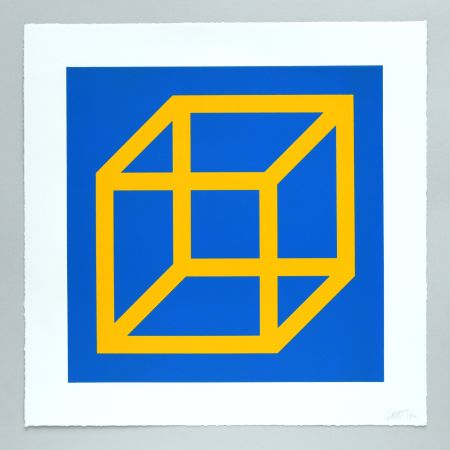 Linocut Lewitt - Open Cube in Color on Color Plate 06