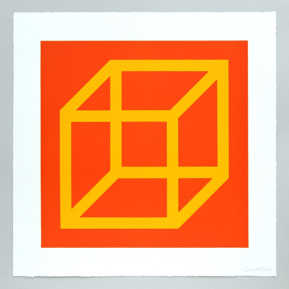 Linocut Lewitt - Open Cube in Color on Color Plate 07