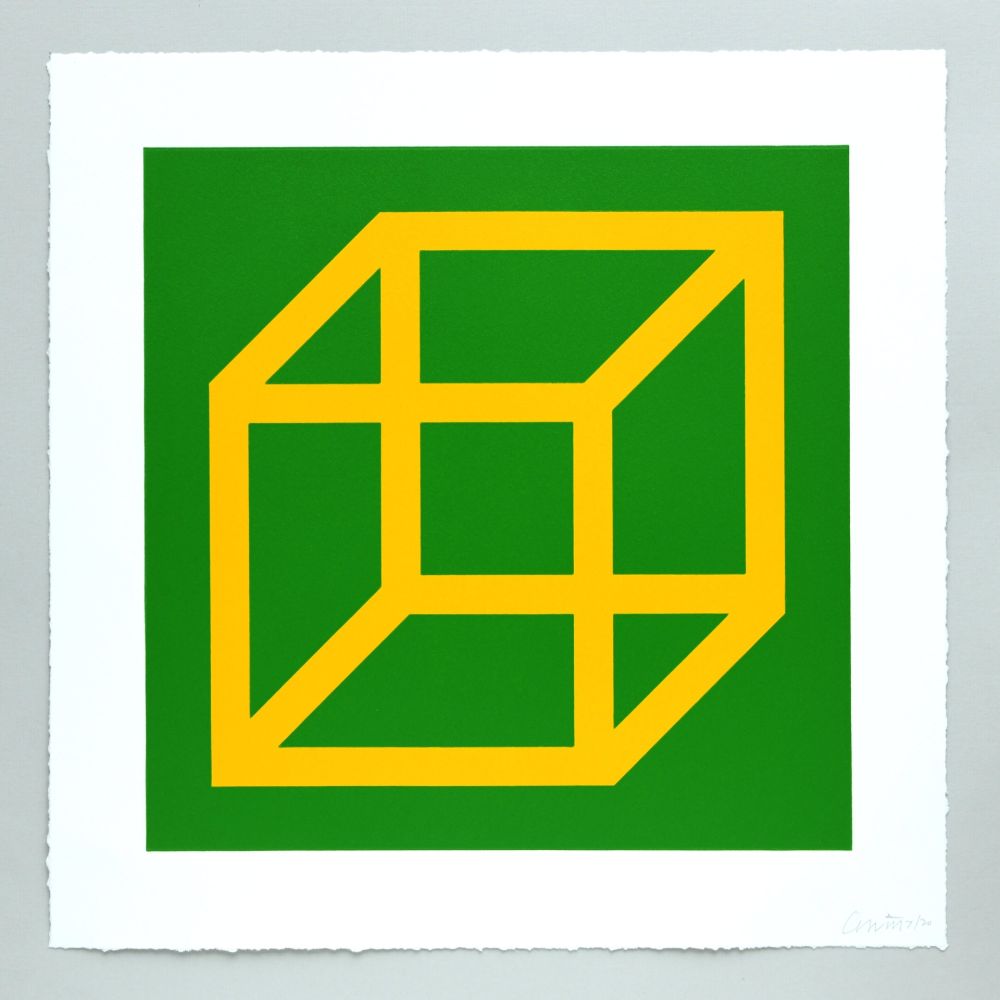 Linocut Lewitt - Open Cube in Color on Color Plate 08