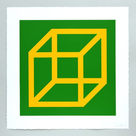 Linocut Lewitt - Open Cube in Color on Color Plate 08